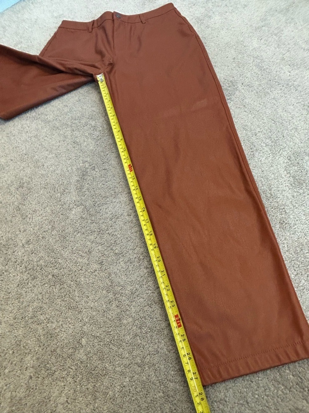 Joe fresh rust brown burnt orange fauxl leather vegan straight leg pants 8 NWOT - Picture 8 of 13